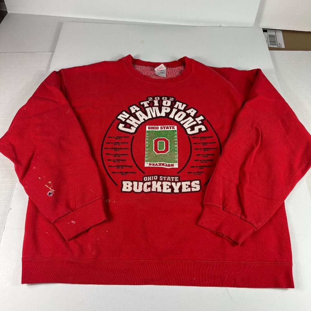 Y2K Champions Ohio State Buckeyes Sweatshirt Extra Large Red Thrashed Crewneck